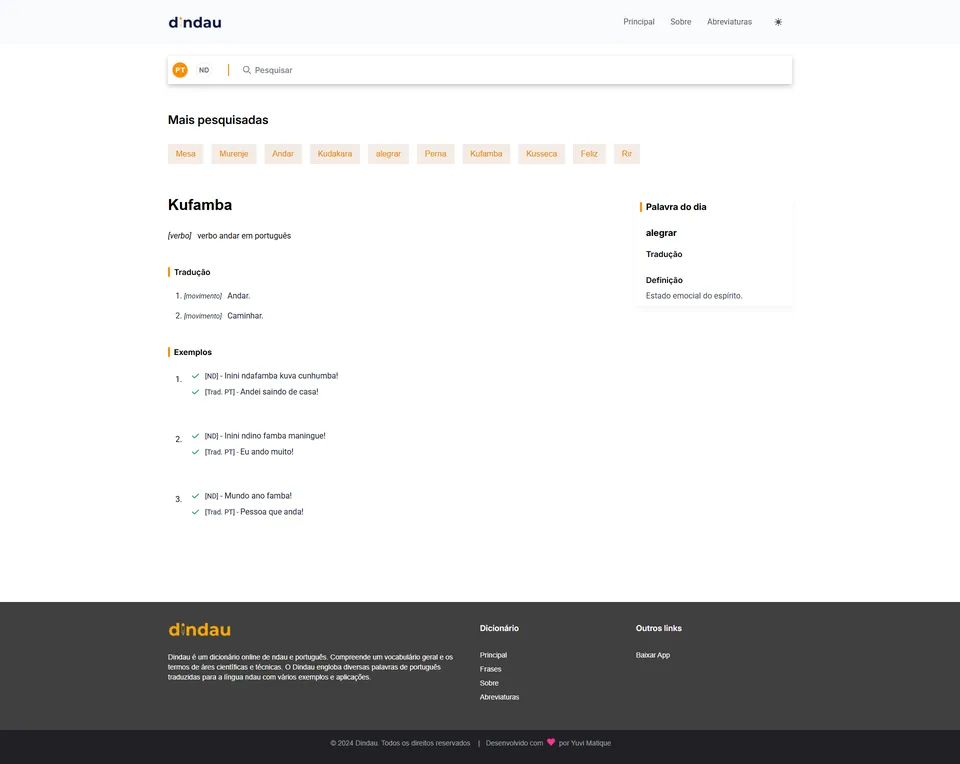 Captura de ecrã do Dindau Web